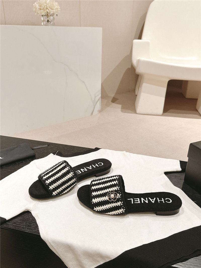 Ch**el black woven mules flat slides