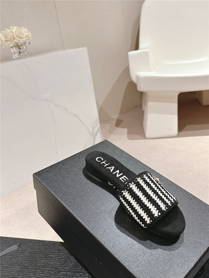 Ch**el black woven mules flat slides