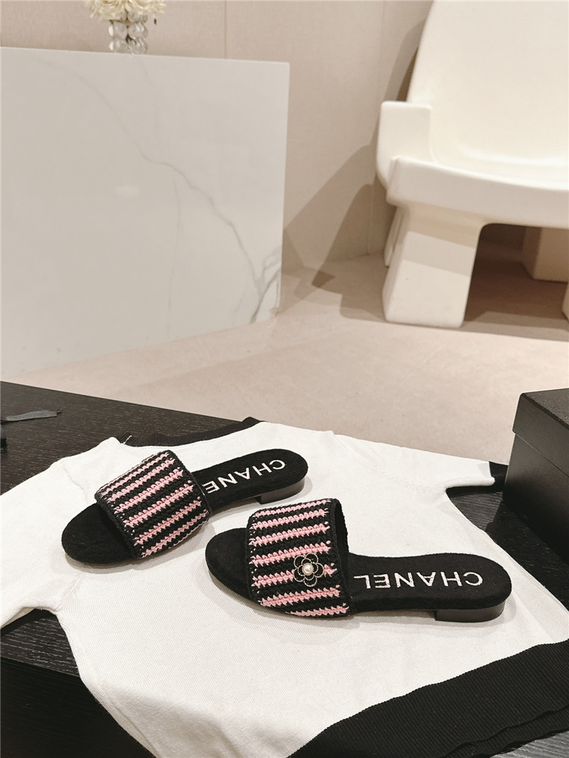 Ch**el logo woven mules flat slippers