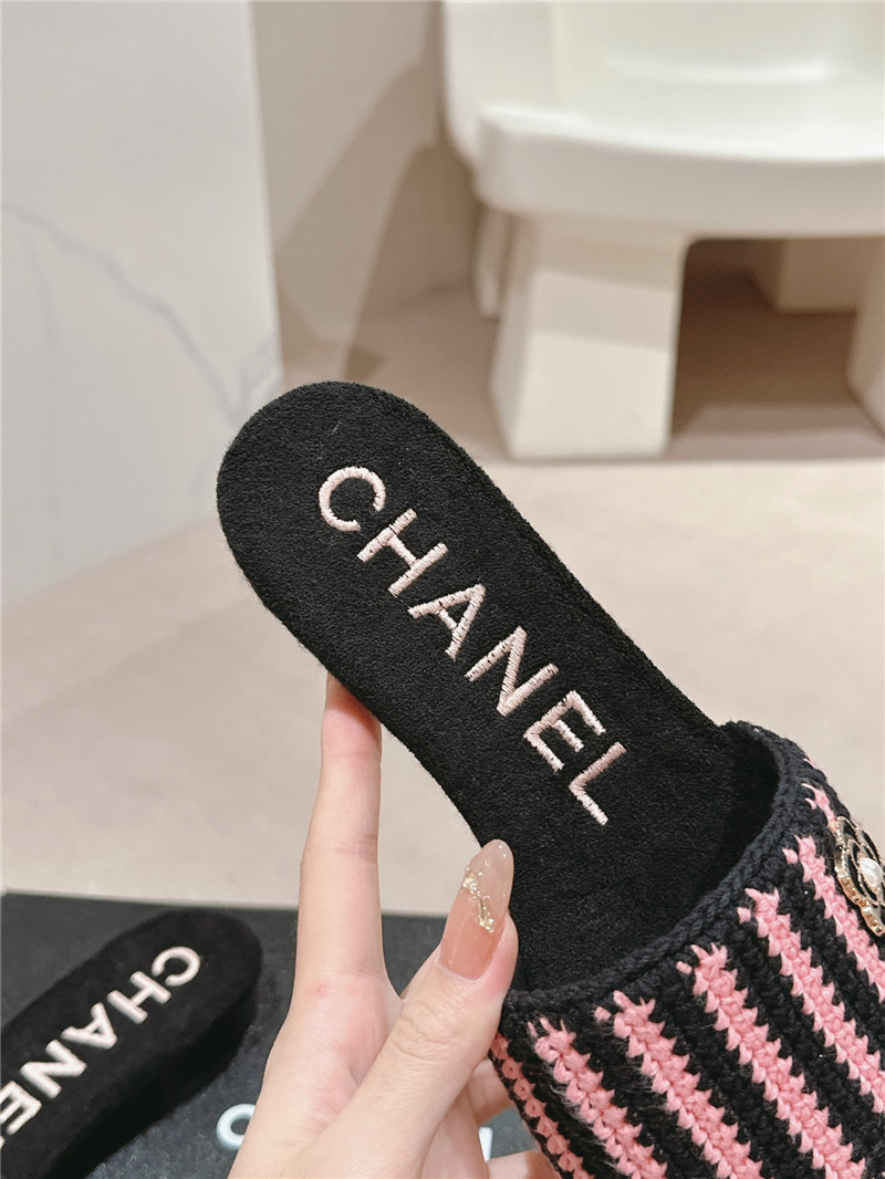 Ch**el logo woven mules flat slippers