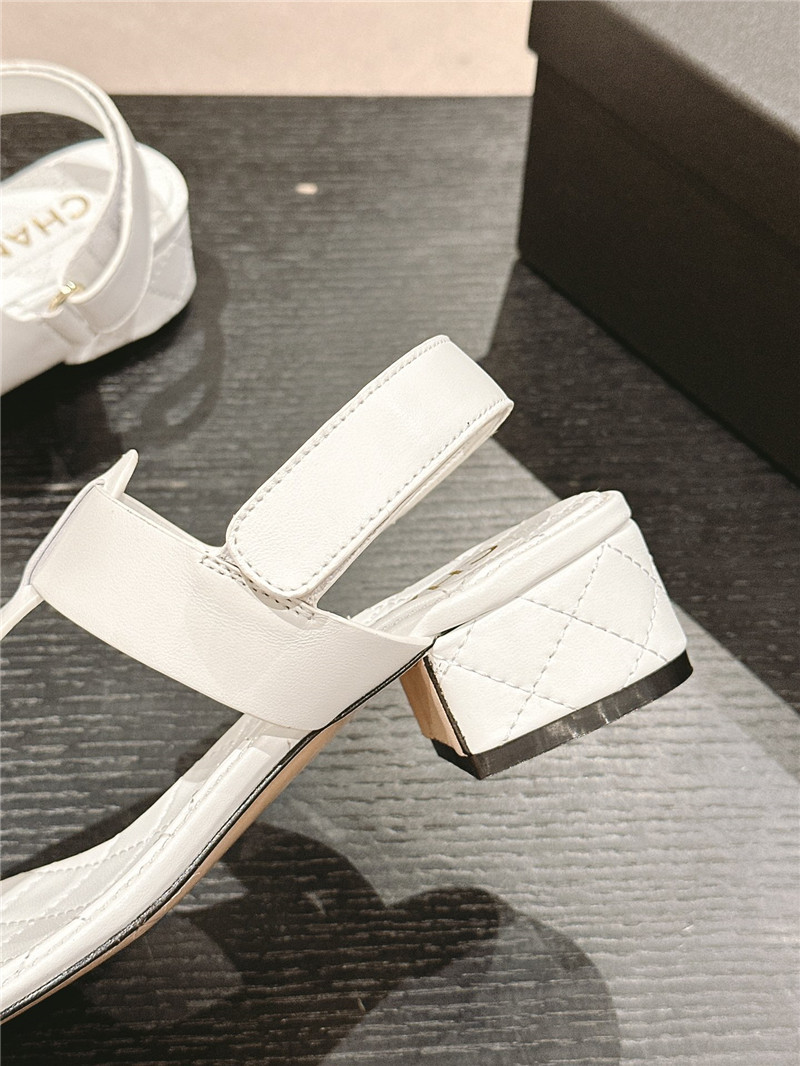 lambskin pearl Ch**el logo sandals white