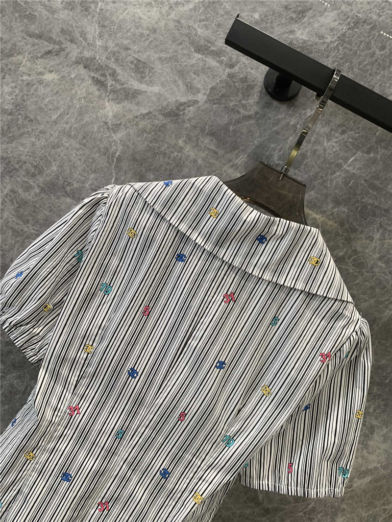 Ch**el colorful logo striped puff sleeve shirt replica clothing