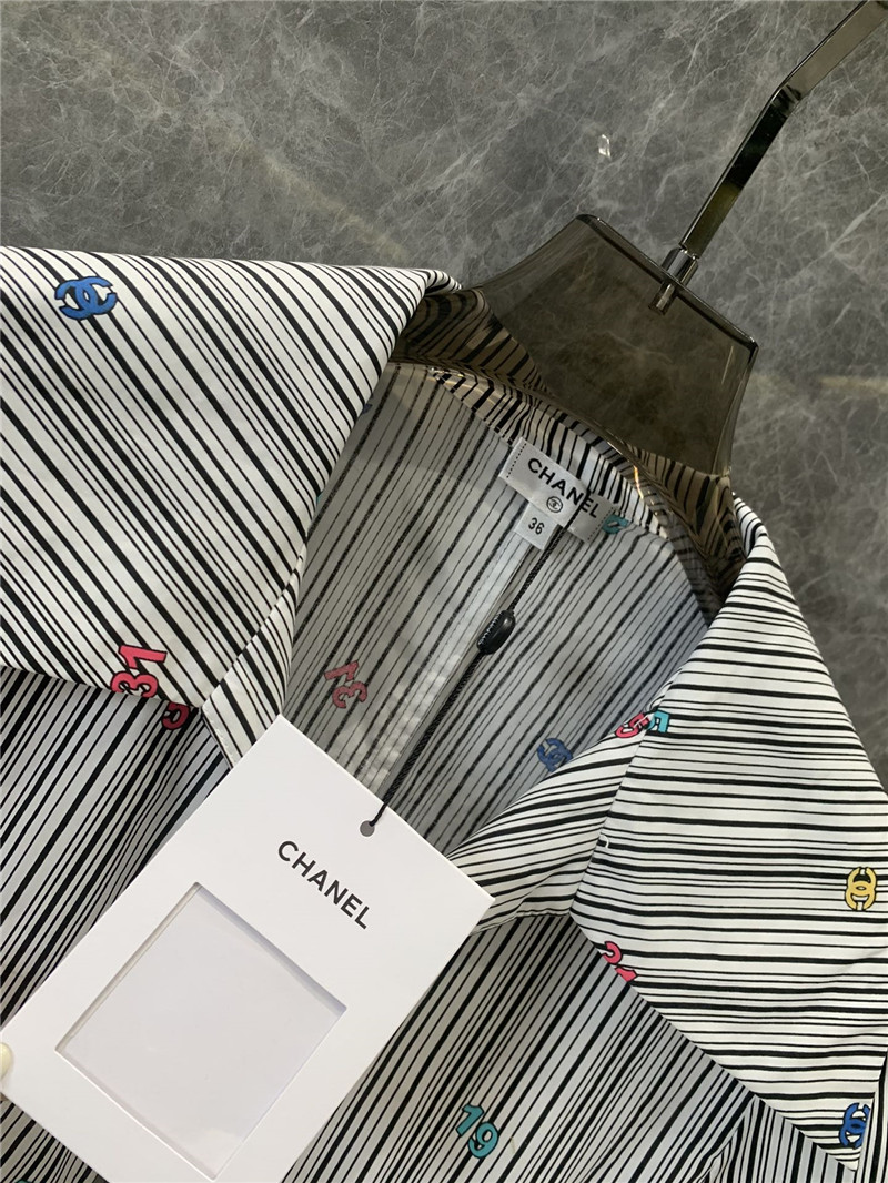 Ch**el colorful logo striped puff sleeve shirt replica clothing