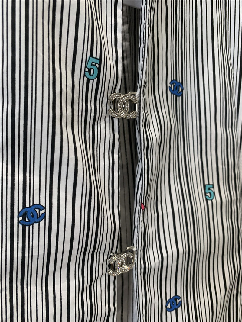 Ch**el colorful logo striped puff sleeve shirt replica clothing