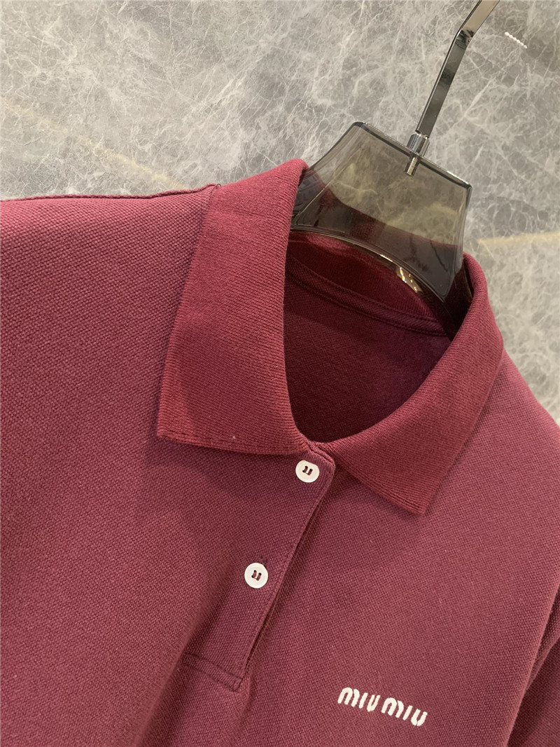 M1um1u wine red polo collar short-sleeved t-shirt replica clothes