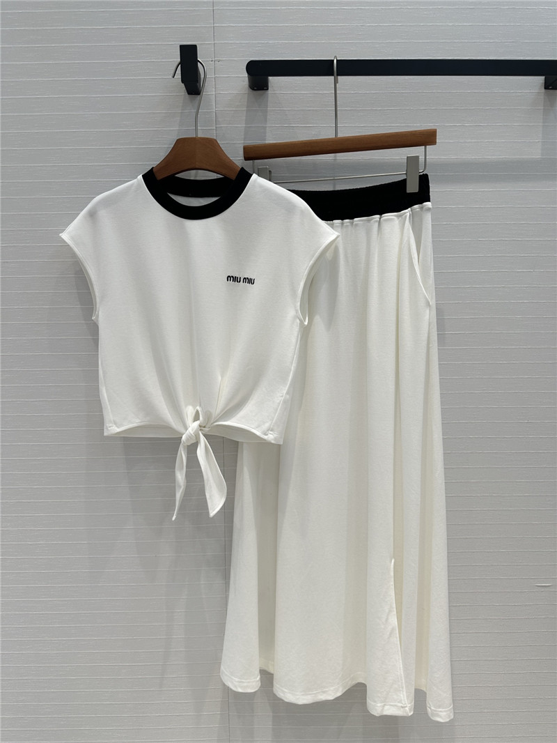 M1um1u strappy short top + big flared skirt replica clothing