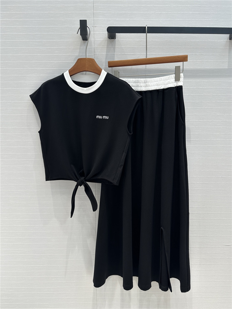 miumiu strappy short top + big flared skirt replica clothing