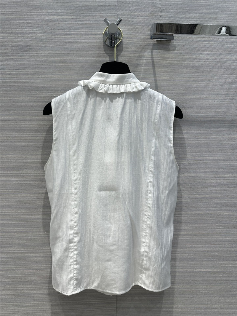 Ch**el white ruffled collar sleeveless shirt