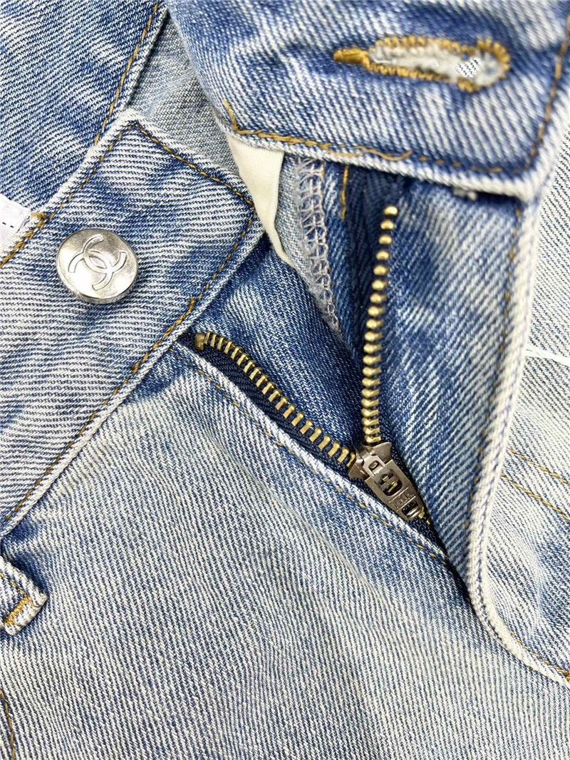 Ch**el two-tone embroidered ripped denim shorts replica clothes