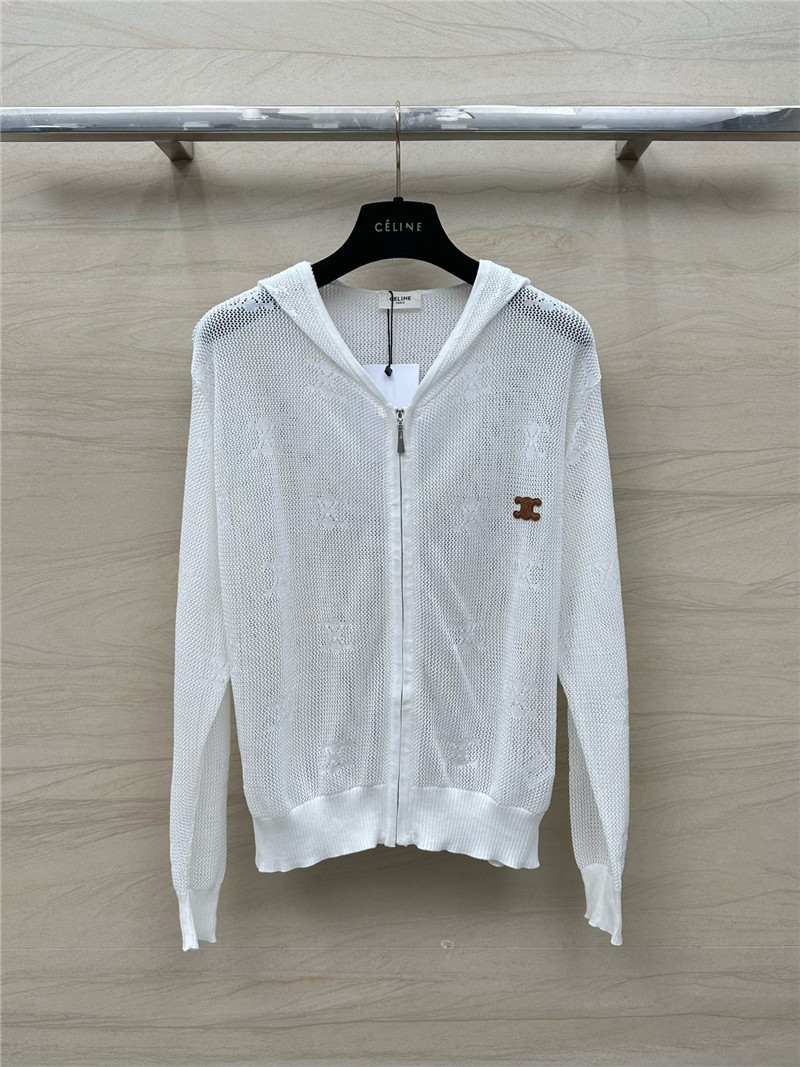 Ce1i*e silk zipped hooded cardigan white