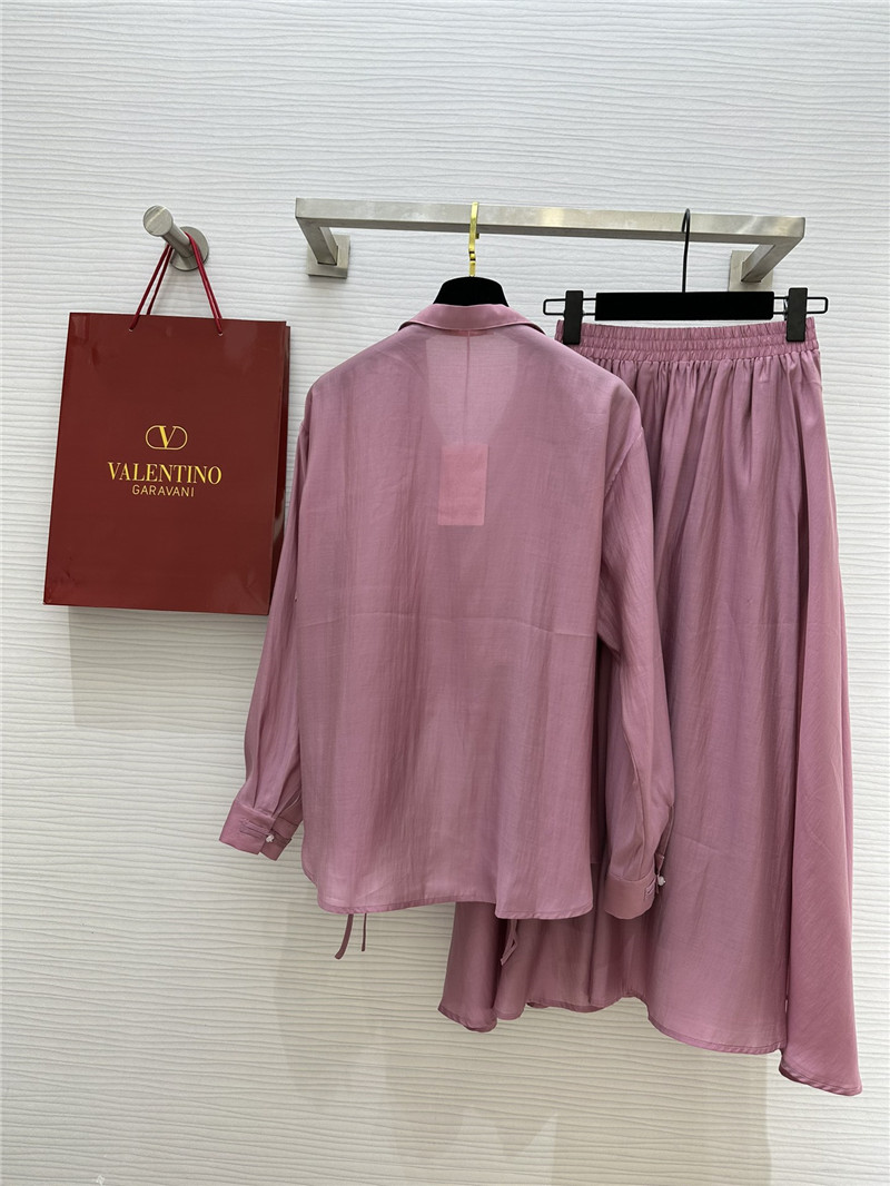 Va1e*ntin0 lapel irregular tie shirt + a-line skirt suit replica clothes