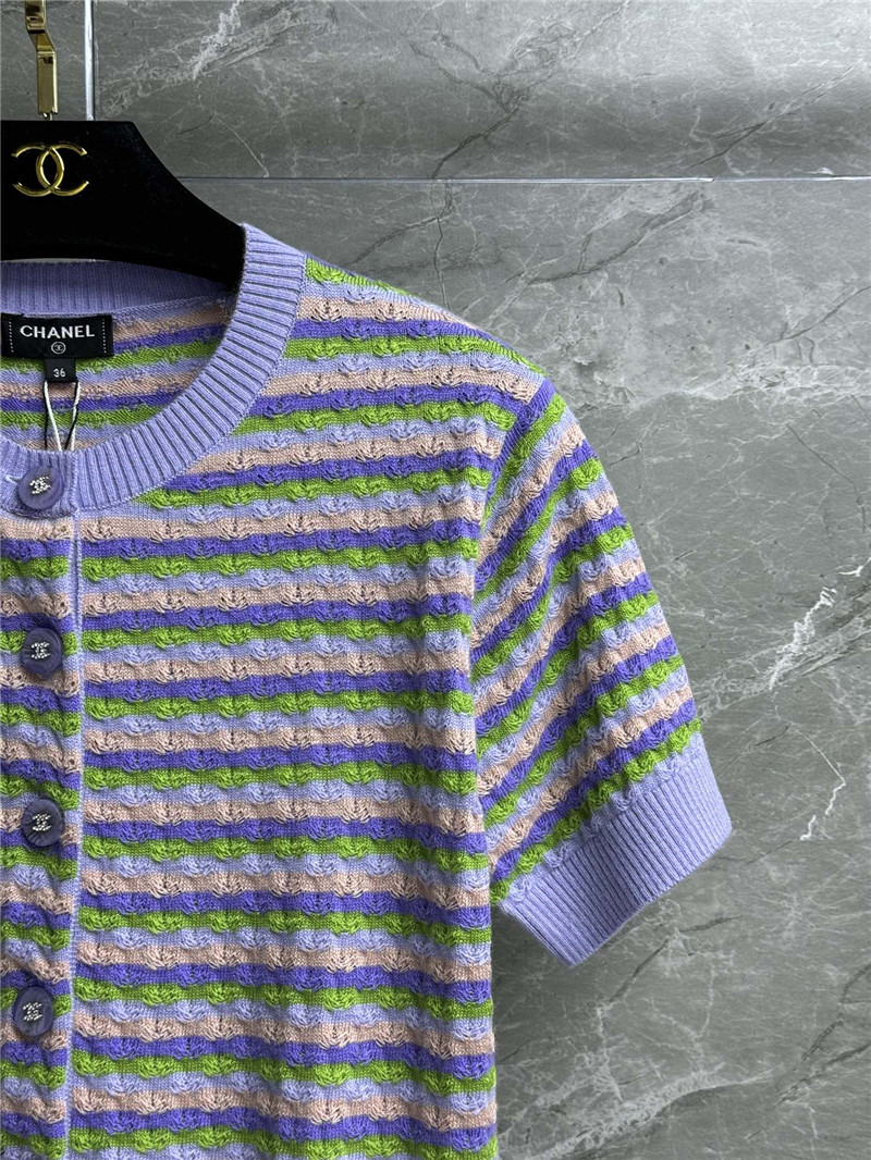 Ch**el striped short sleeve cardigan purple