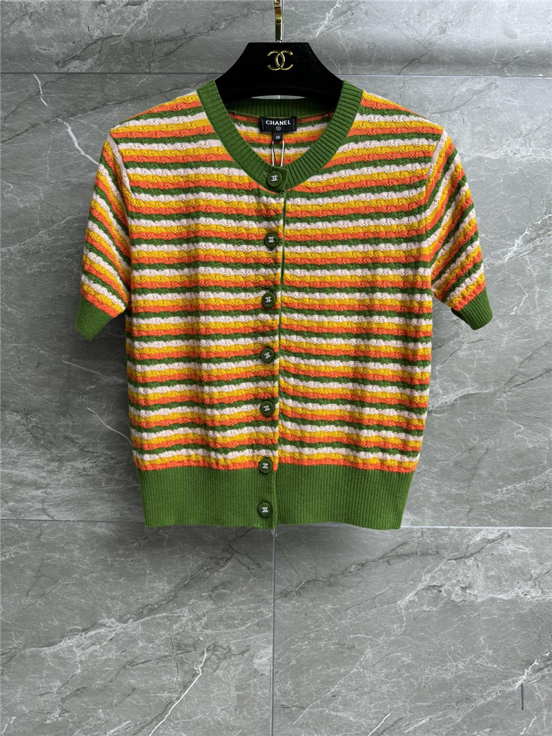 Ch**el striped short sleeve cardigan green