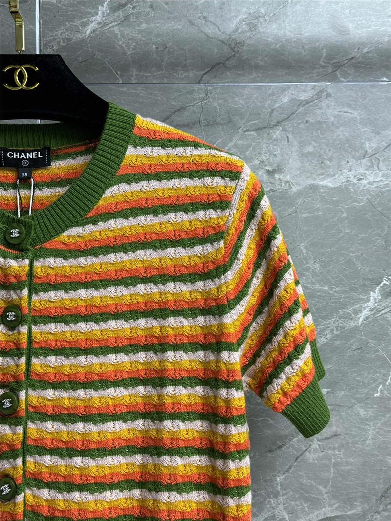 Ch**el striped short sleeve cardigan green