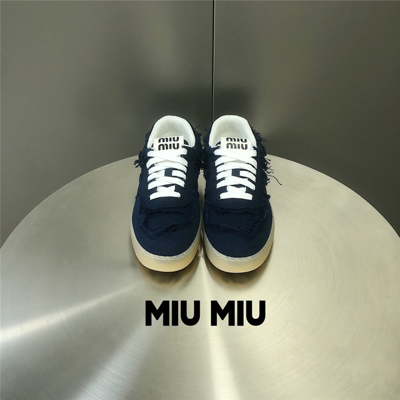 Miu Miu Lace-Up Canvas Flat Sneakers