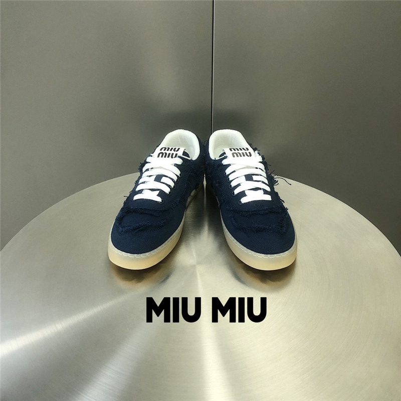 Miu Miu Lace-Up Canvas Flat Sneakers