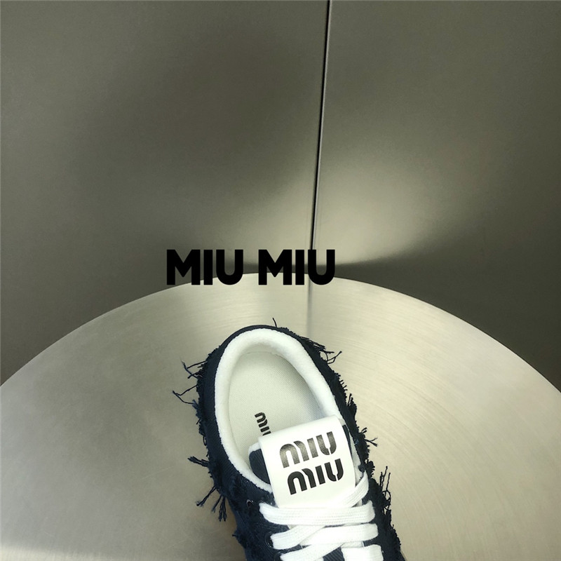 Miu Miu Lace-Up Canvas Flat Sneakers
