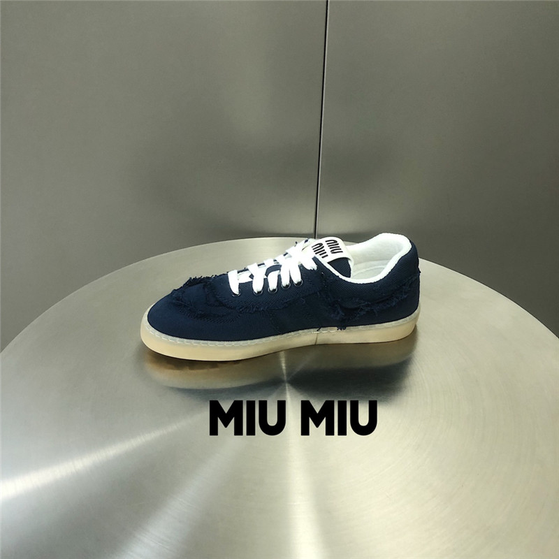 Miu Miu Lace-Up Canvas Flat Sneakers
