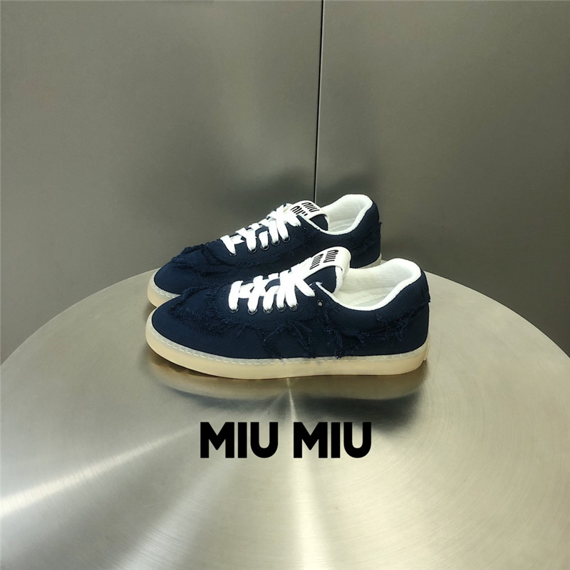 Miu Miu Lace-Up Canvas Flat Sneakers