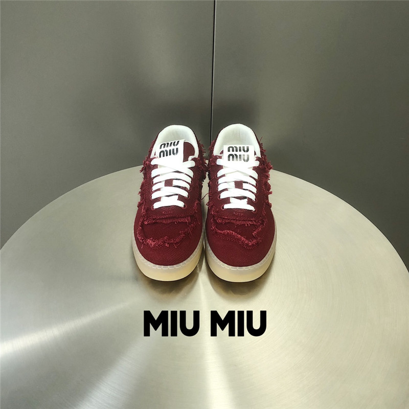 Miu Miu Red Lace-Up Canvas Sneakers