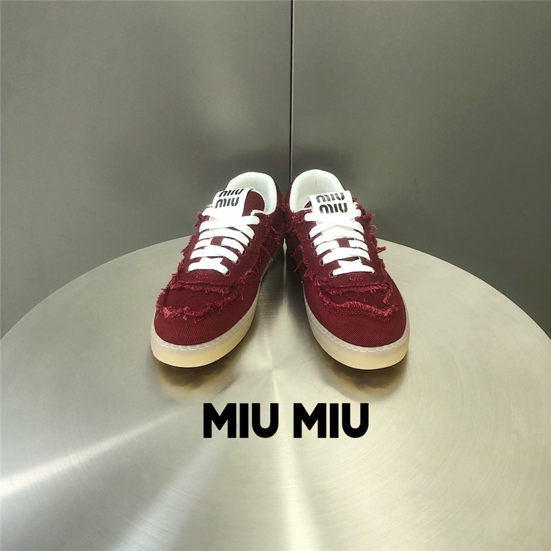 Miu Miu Red Lace-Up Canvas Sneakers