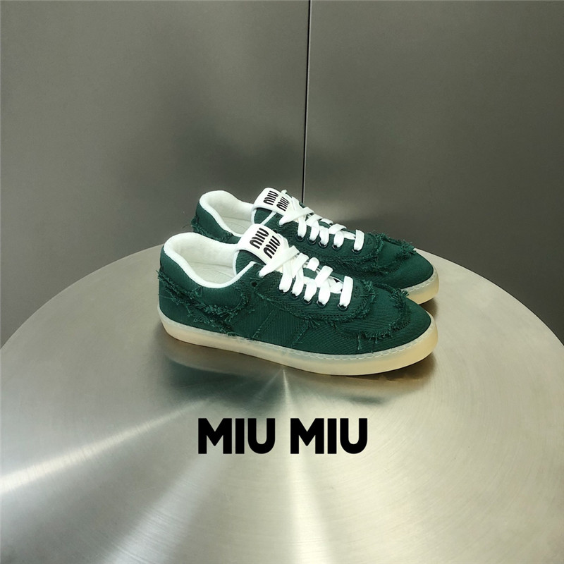 Miu Miu Green Lace-Up Canvas Sneakers