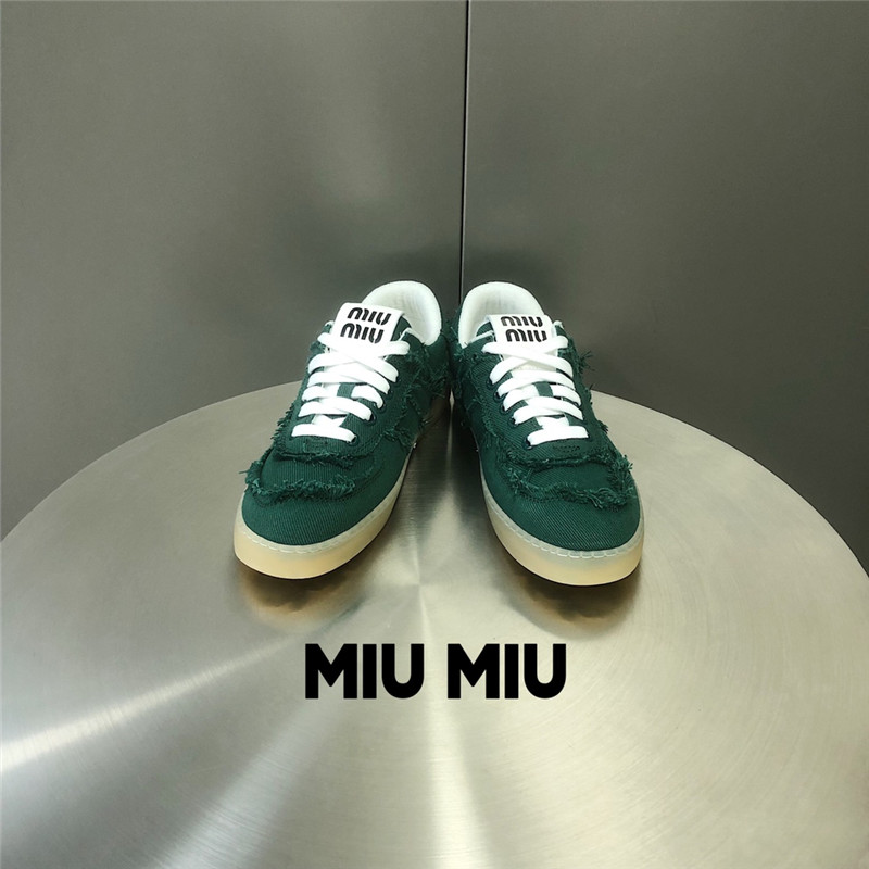 Miu Miu Green Lace-Up Canvas Sneakers