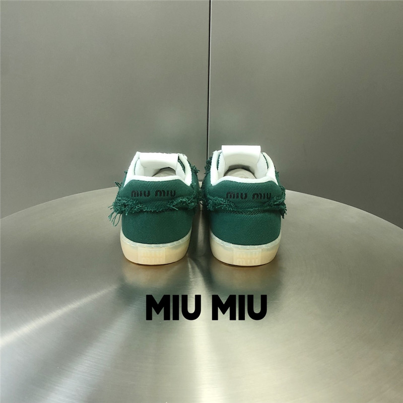 Miu Miu Green Lace-Up Canvas Sneakers