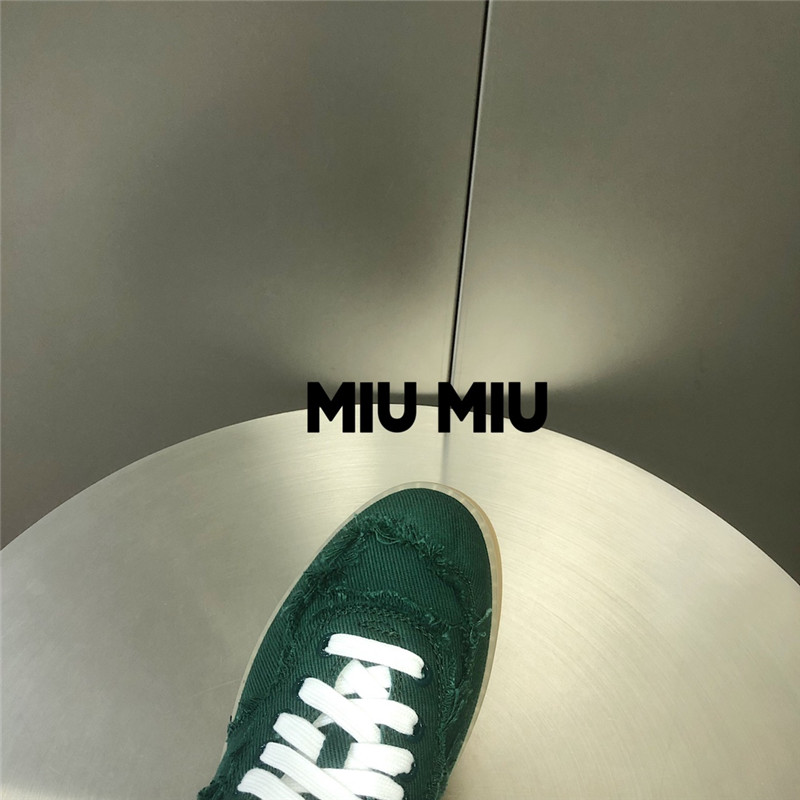 Miu Miu Green Lace-Up Canvas Sneakers
