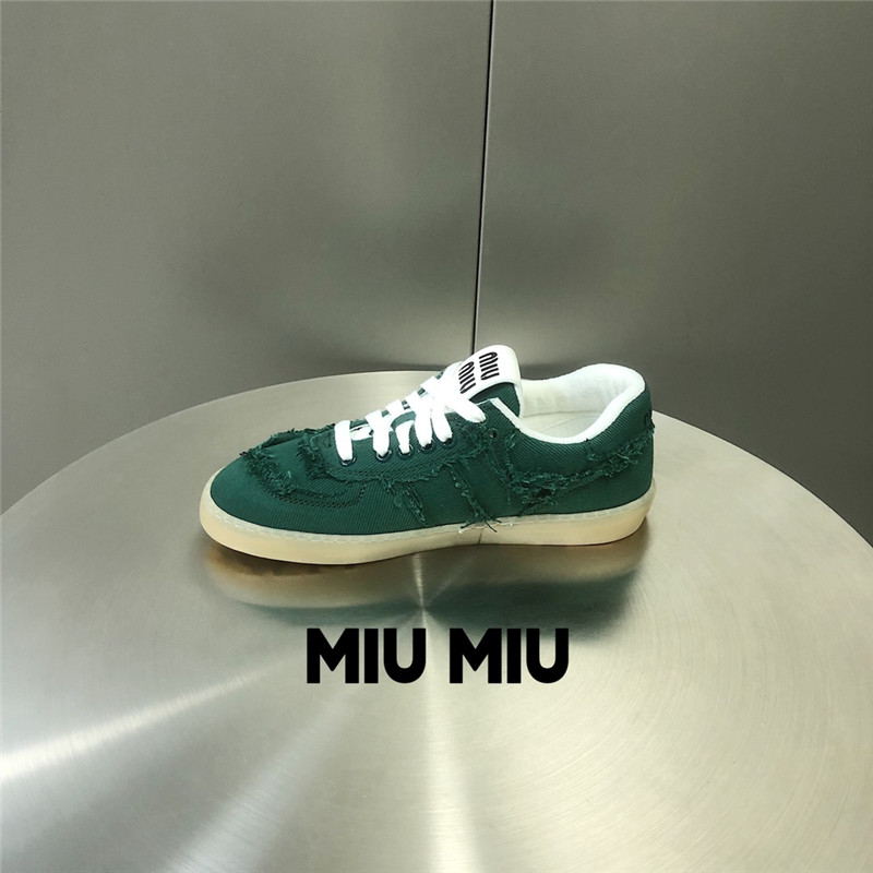 Miu Miu Green Lace-Up Canvas Sneakers