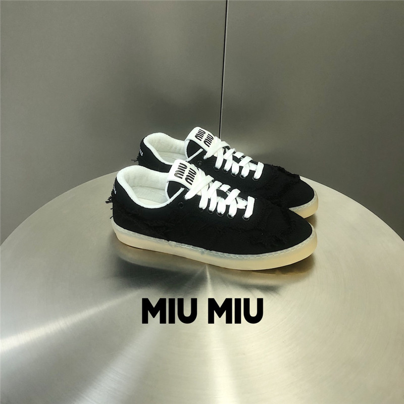 Miu Miu Black Lace-Up Canvas Sneakers