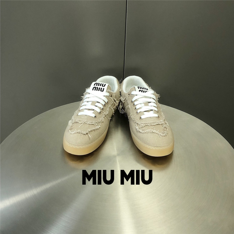 Miu Miu Beige Lace-Up Canvas Sneakers