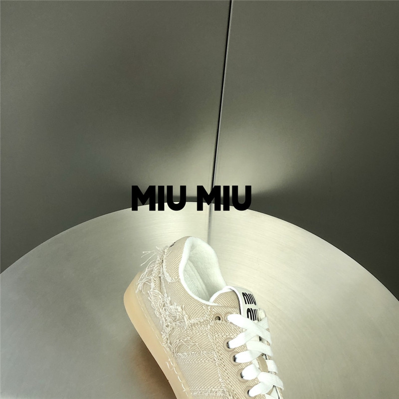 Miu Miu Beige Lace-Up Canvas Sneakers