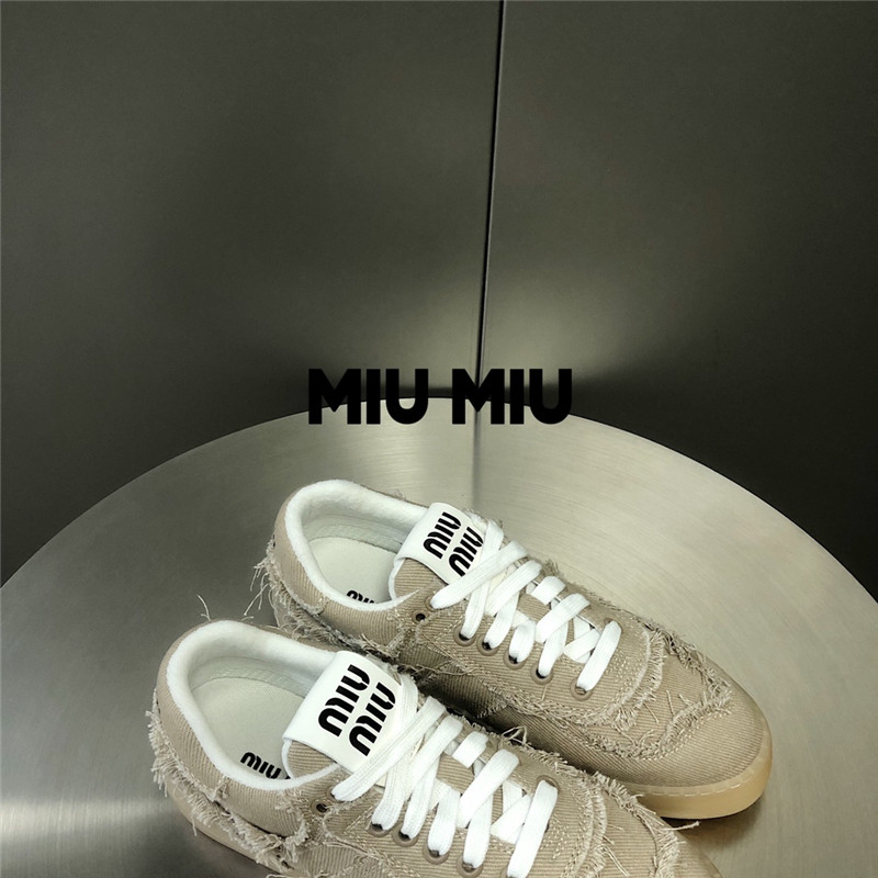 Miu Miu Beige Lace-Up Canvas Sneakers