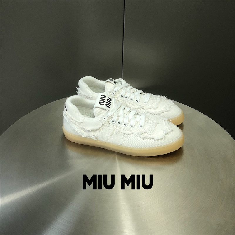 Miu Miu White Lace-Up Canvas Sneakers