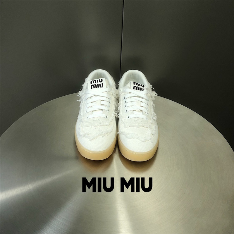 Miu Miu White Lace-Up Canvas Sneakers