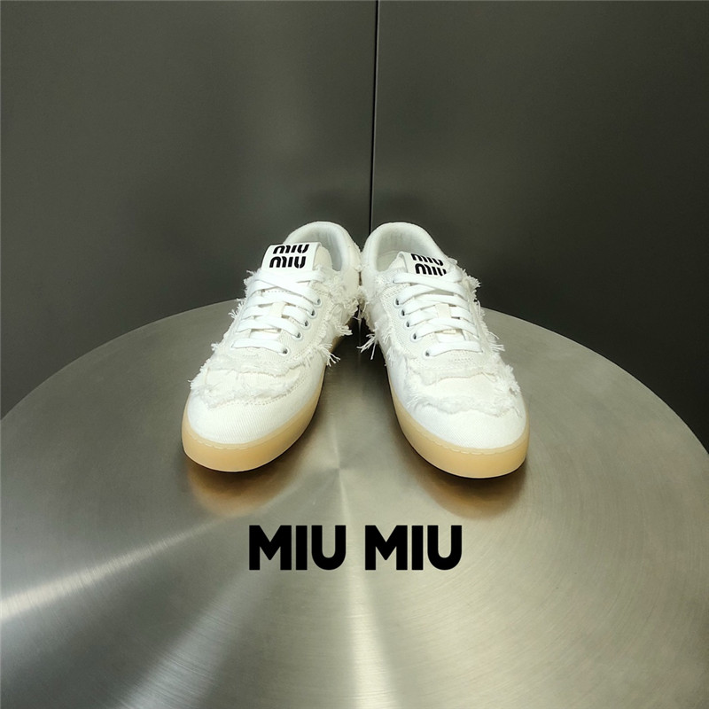 Miu Miu White Lace-Up Canvas Sneakers