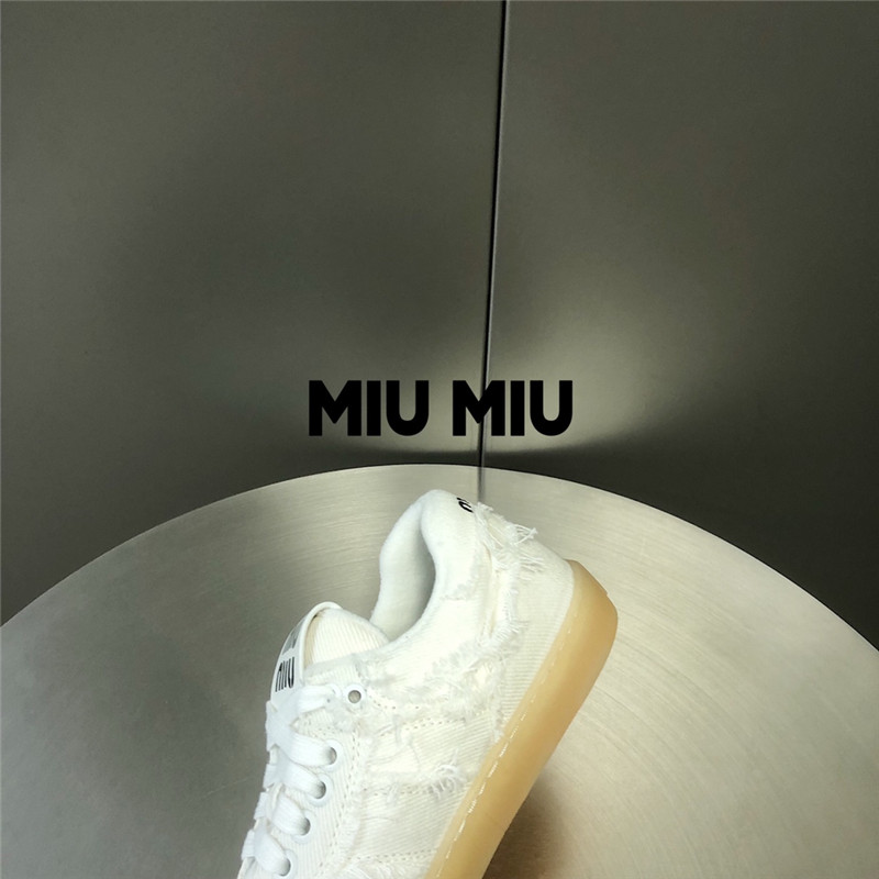 Miu Miu White Lace-Up Canvas Sneakers
