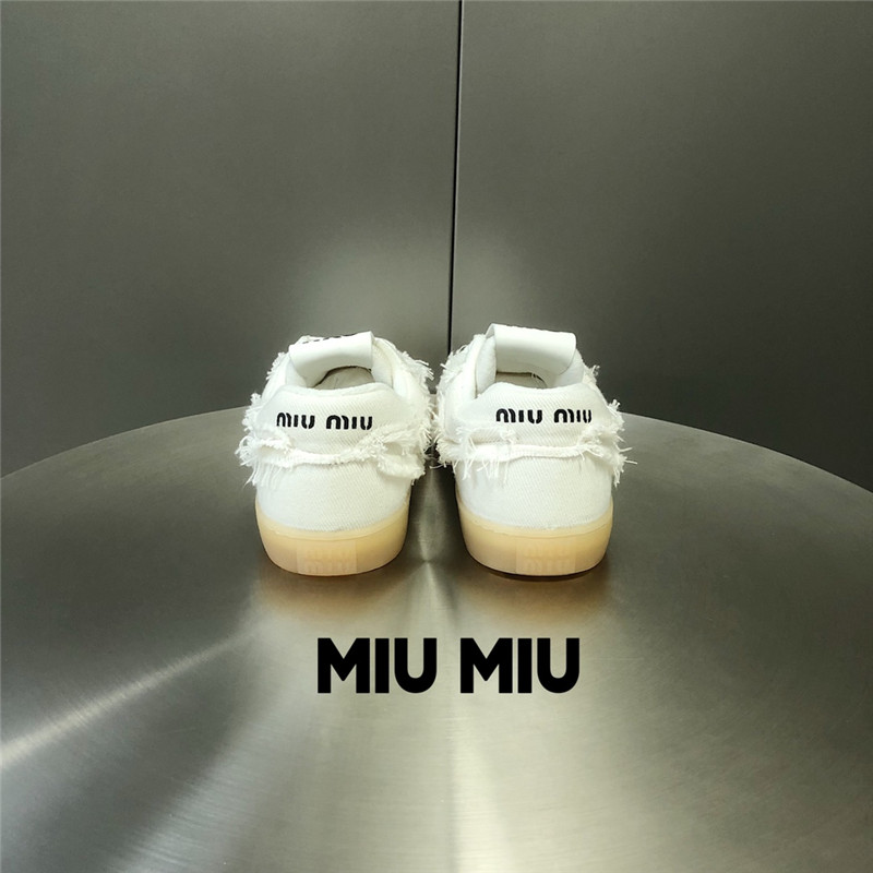 Miu Miu White Lace-Up Canvas Sneakers