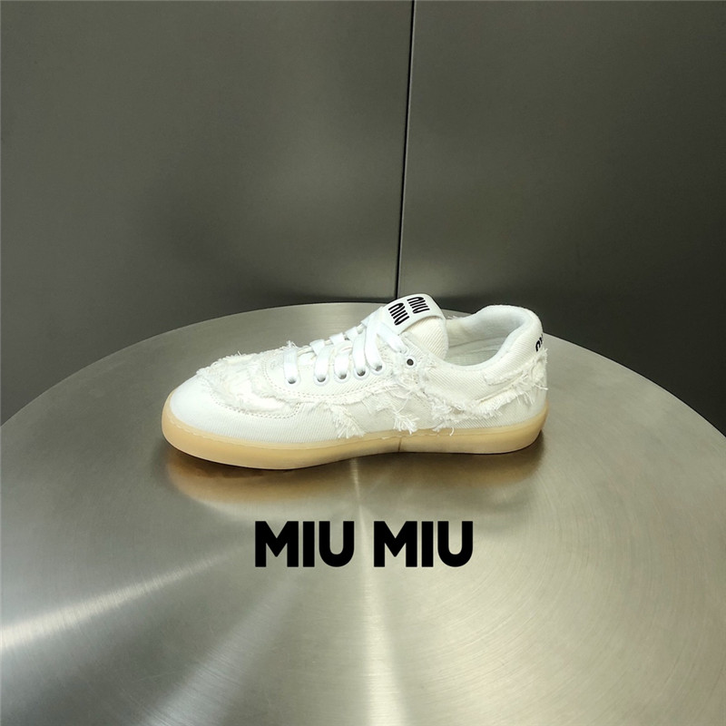 Miu Miu White Lace-Up Canvas Sneakers