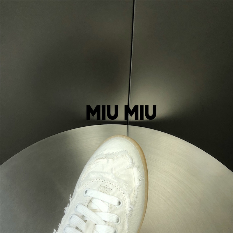 Miu Miu White Lace-Up Canvas Sneakers