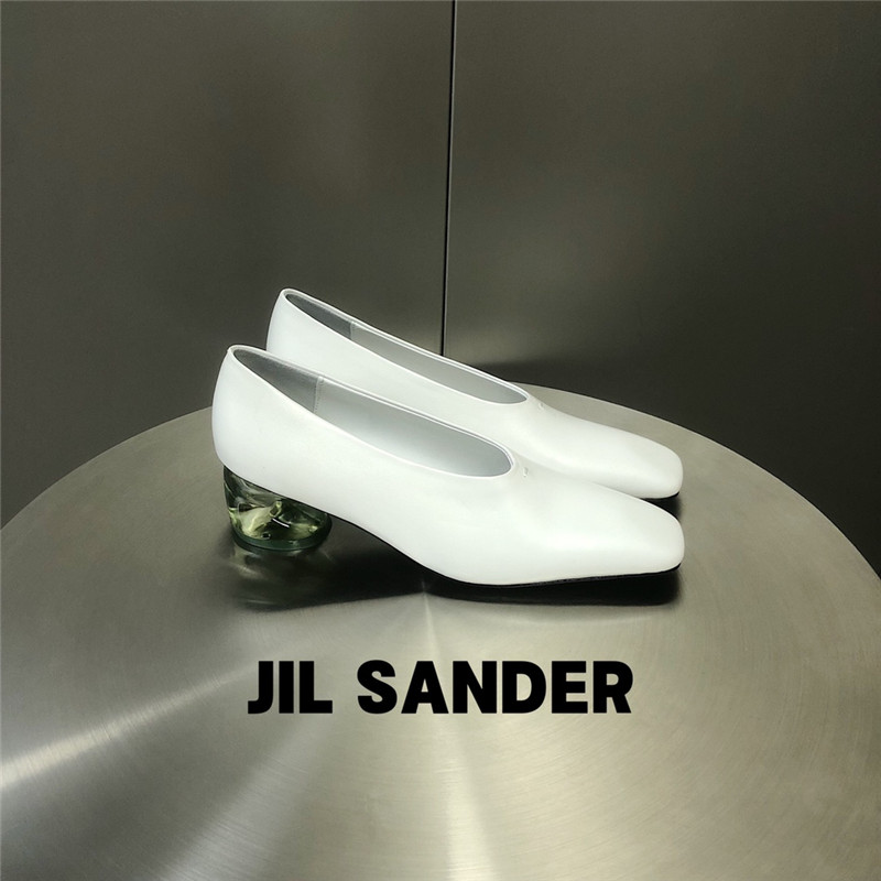 Jil Sander Perspex Block Heel Round-toe Pumps in White