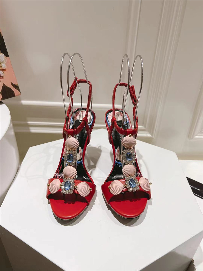 Dolce & Gabbana Capri Embellished Leather Sandals in Red