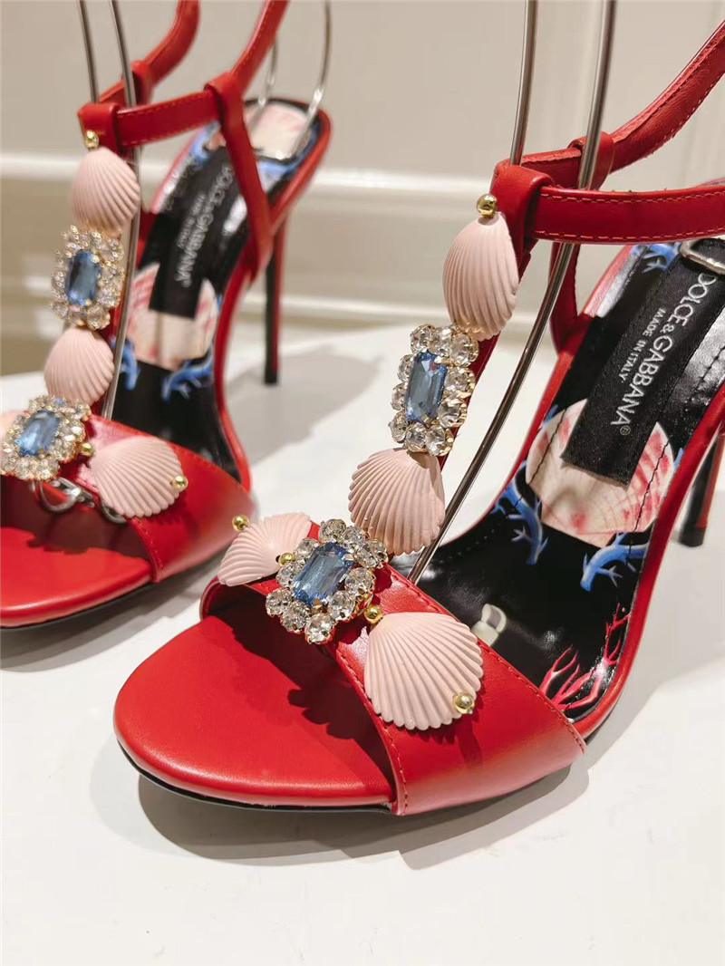Dolce & Gabbana Capri Embellished Leather Sandals in Red