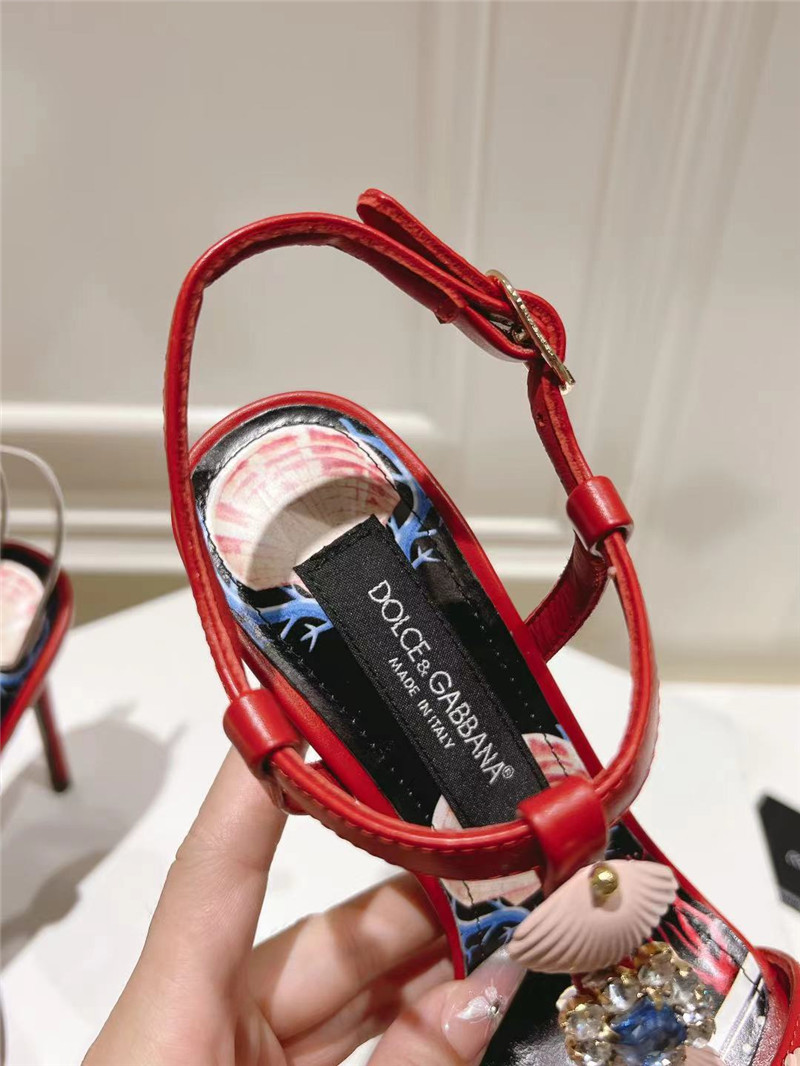 Dolce & Gabbana Capri Embellished Leather Sandals in Red