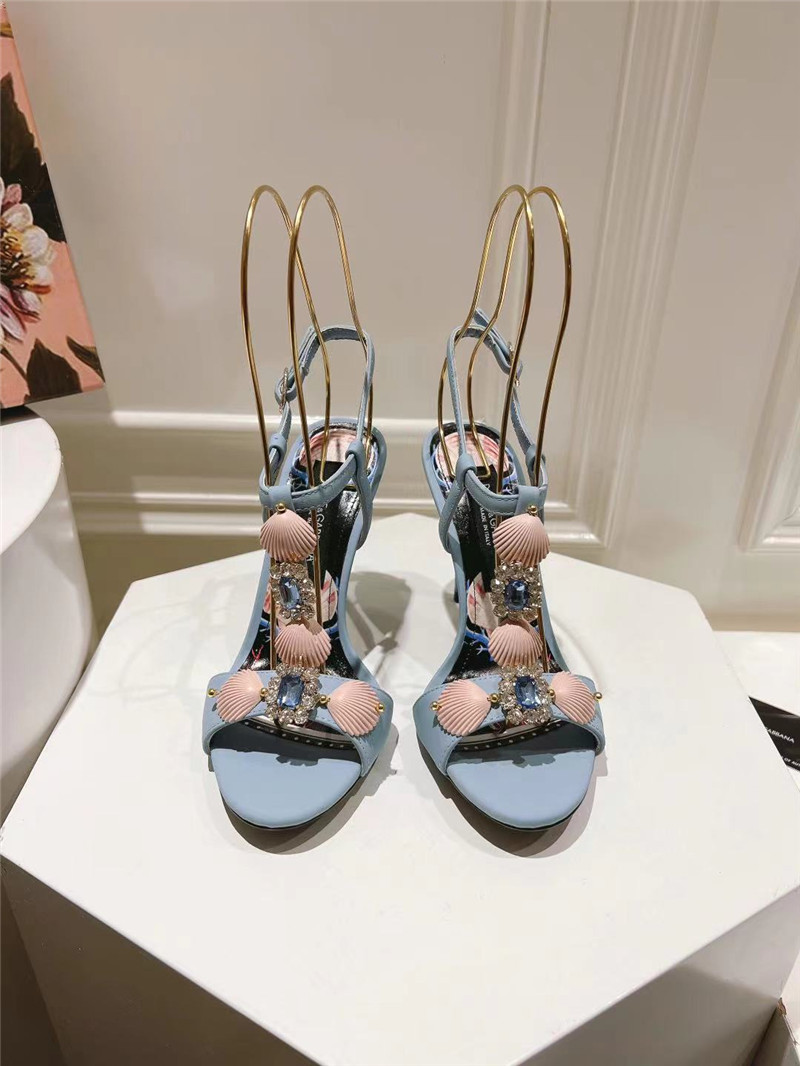 Dolce & Gabbana Capri Embellished Leather Sandals in Blue