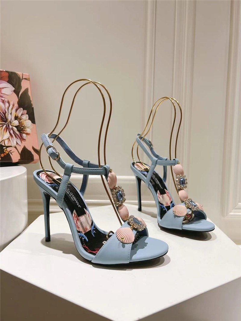 Dolce & Gabbana Capri Embellished Leather Sandals in Blue