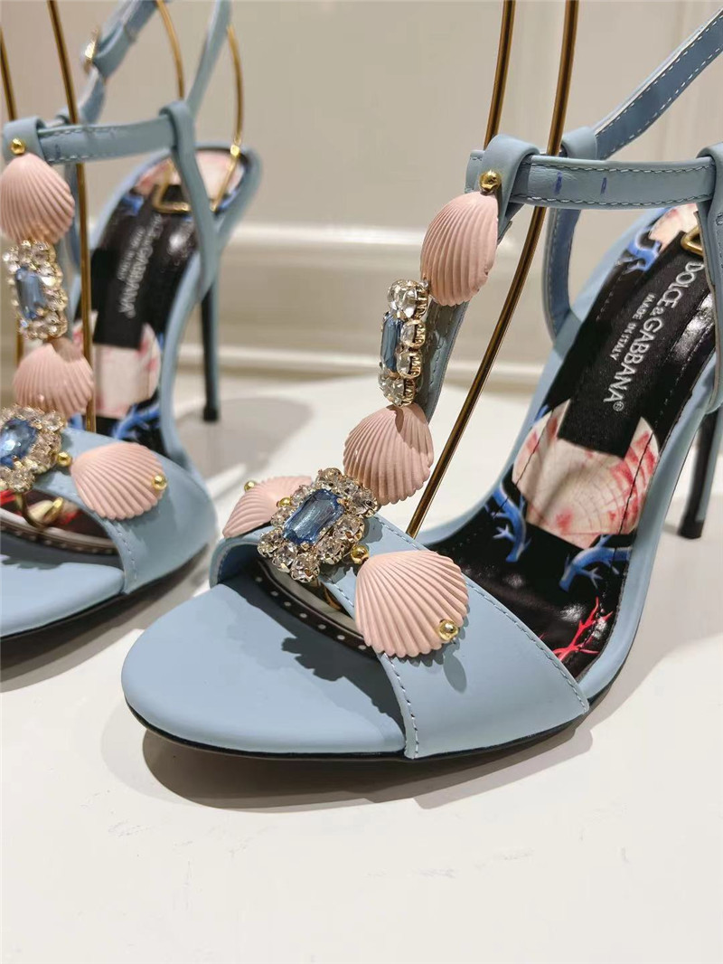 Dolce & Gabbana Capri Embellished Leather Sandals in Blue
