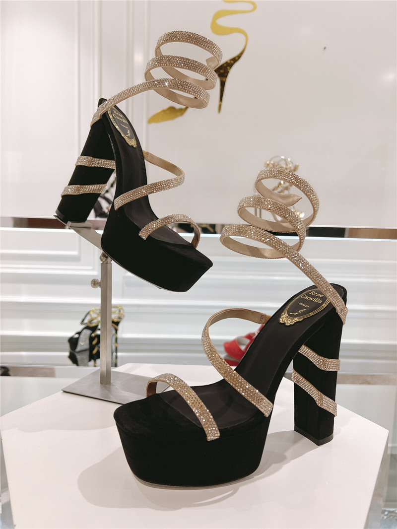 René Caovilla Margot Black and Gold Platform Sandals