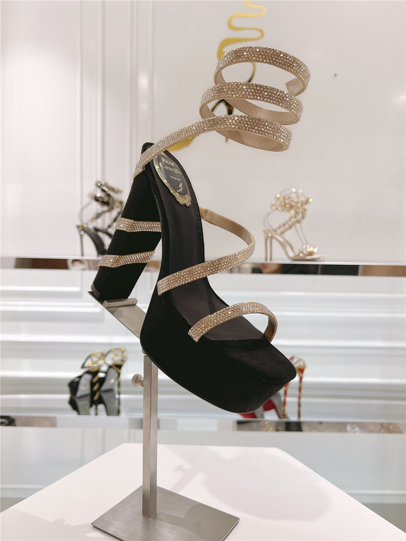 René Caovilla Margot Black and Gold Platform Sandals